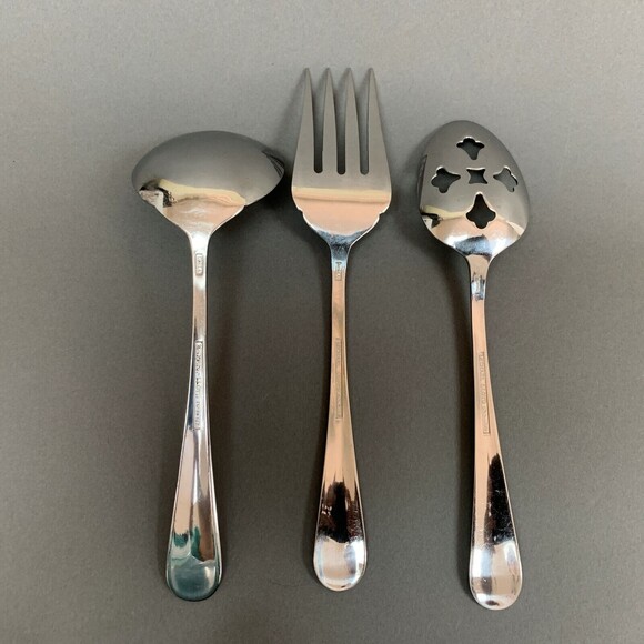 Michael LLoyd MLL12 Fork Pierced Spoon & Solid Gravy Ladle Stainless Lot of 3 - Picture 4 of 7